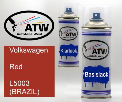 Volkswagen, Red, L5003 (BRAZIL): 400ml Sprühdose + 400ml Klarlack - Set, von ATW Autoteile West.